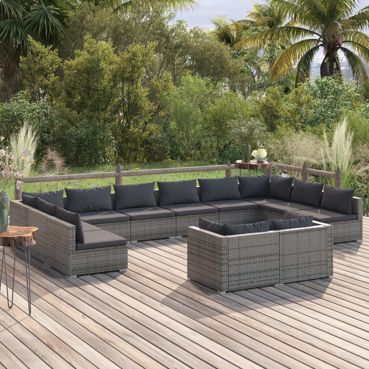 Vidaxl 12-delige Loungeset Met Kussens Poly Rattan - Grijs