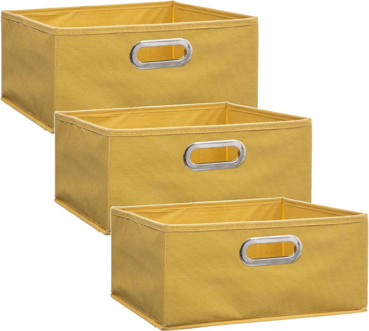 Set Van 3x Stuks Opbergmand/kastmand 14 Liter Linnen 31 X 31 X 15 Cm - Opbergmanden - Geel