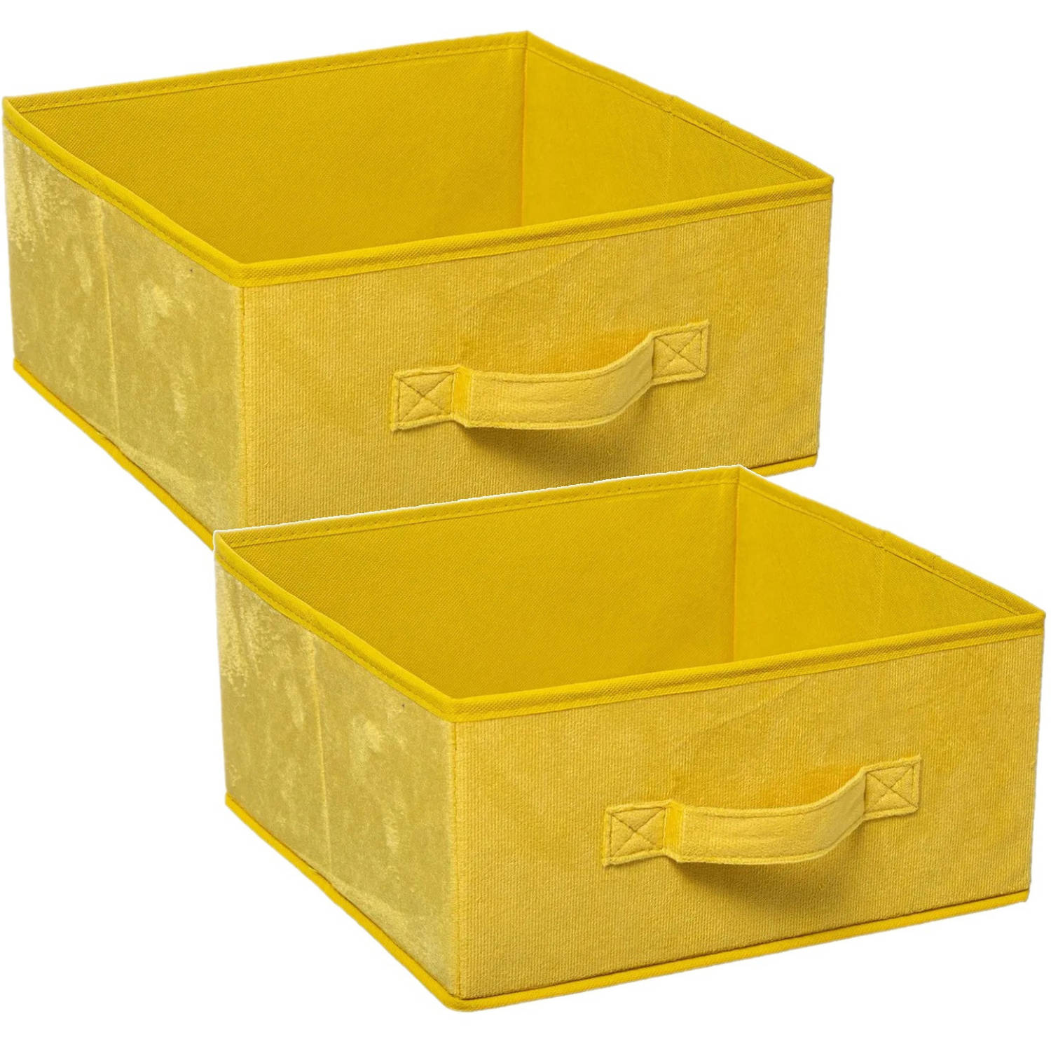 Set Van 2x Stuks Opbergmand/kastmand 14 Liter Polyester 31 X 31 X 15 Cm - Opbergmanden - Geel