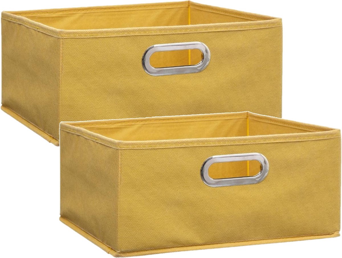 Set Van 2x Stuks Opbergmand/kastmand 14 Liter Linnen 31 X 31 X 15 Cm - Opbergmanden - Geel