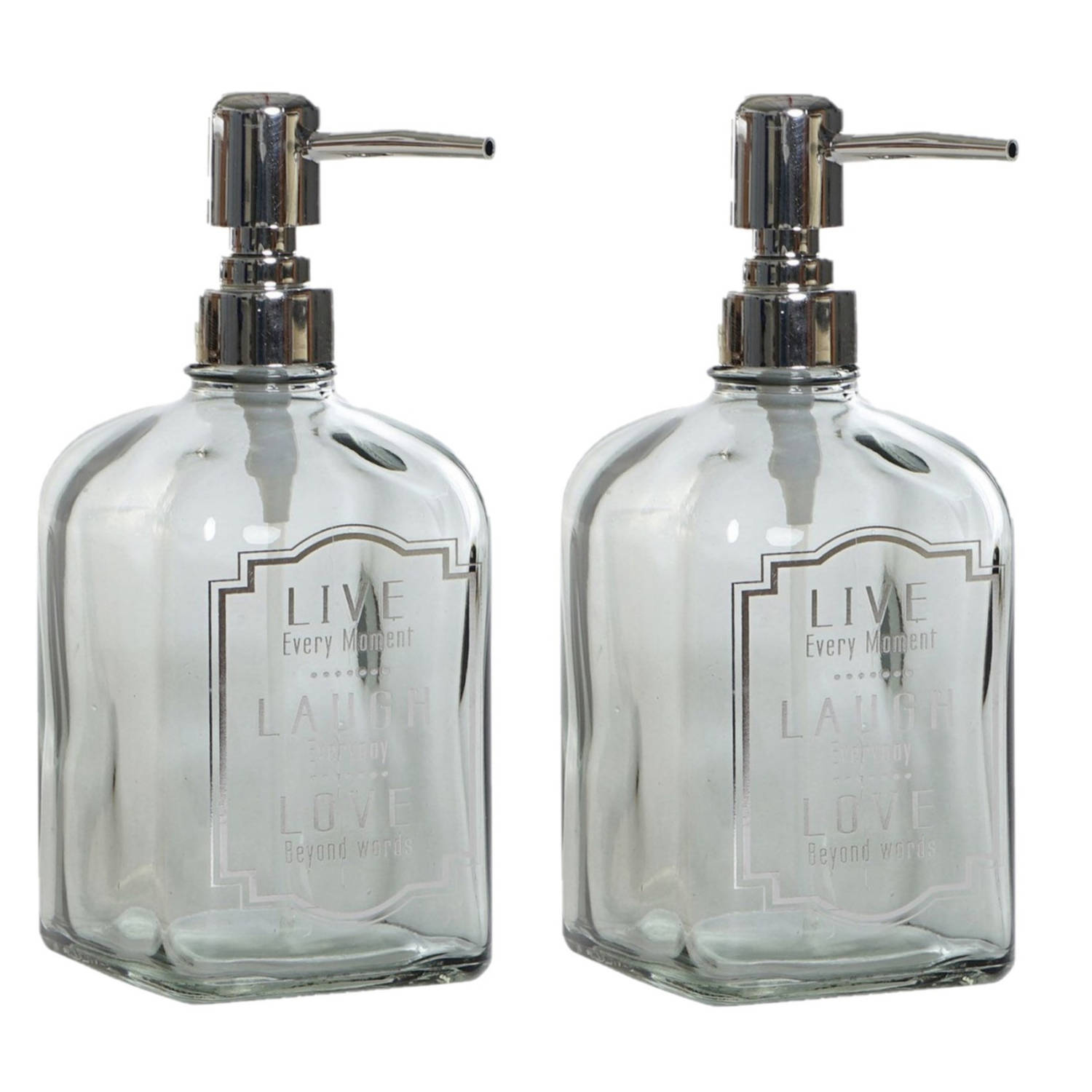 Items 2x Stuks Zeeppompjes/zeepdispensers Van Glas Zilver 450 Ml - Zeeppompjes - Silver