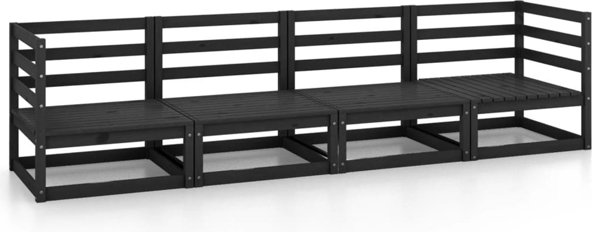 Vidaxl Tuinbank 4-zits Massief Grenenhout - Zwart