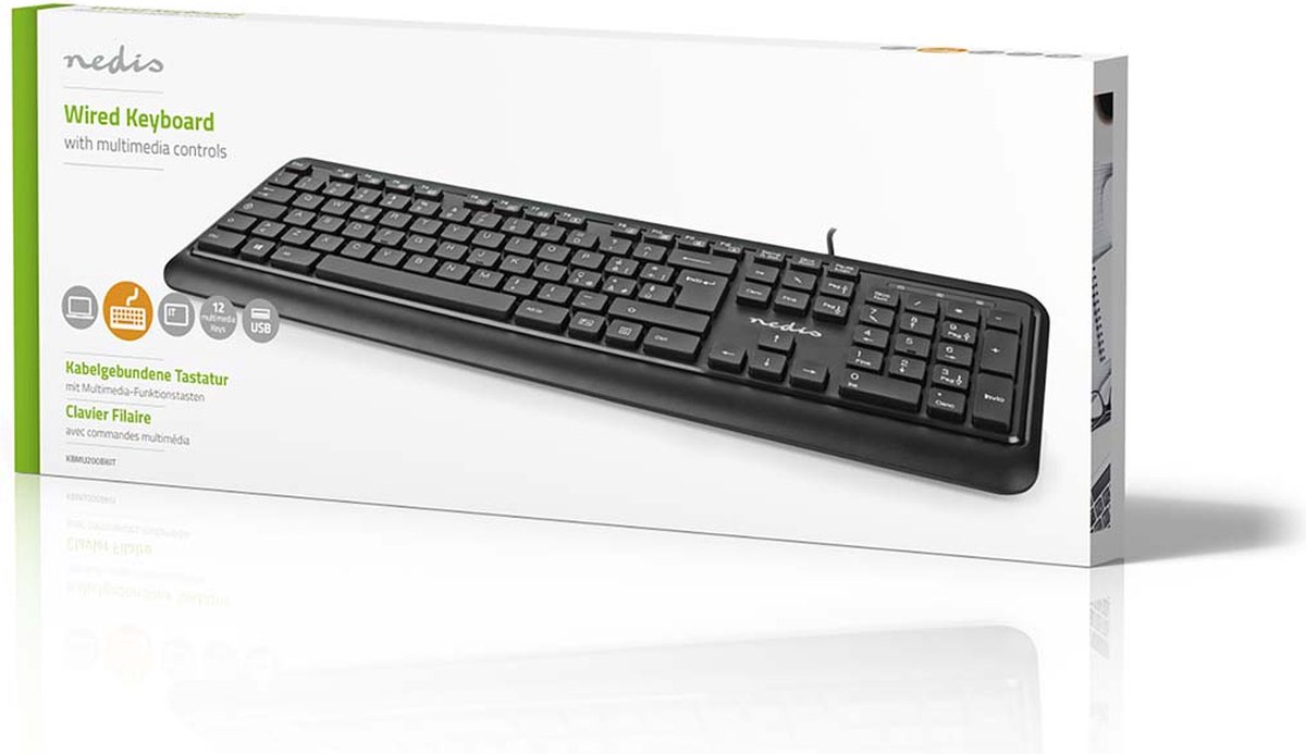 Nedis Bedraad Toetsenbord - Kbmu200bkit - Zwart