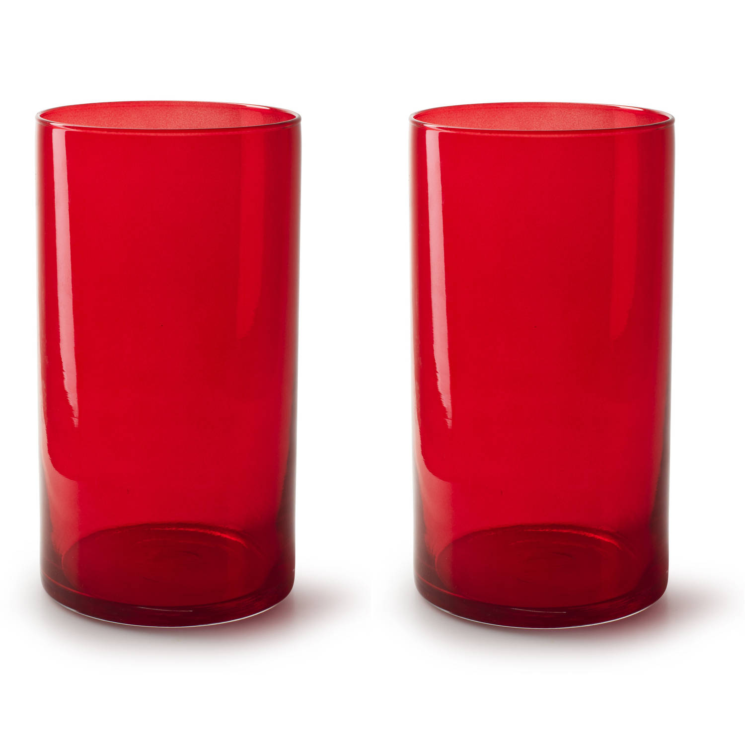 Jodeco 2x Stuks Bloemenvazen - Cilinder Model Glas/transparant - H30 X D15 Cm - Vazen - Rood