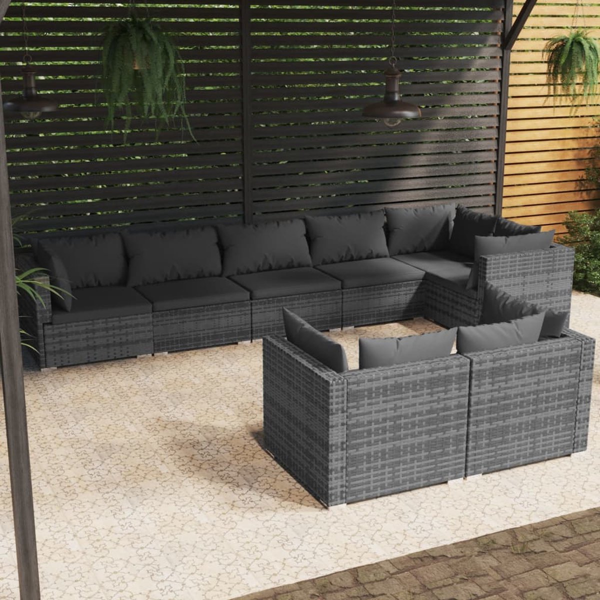 Vidaxl 8-delige Loungeset Met Kussens Poly Rattan - Grijs