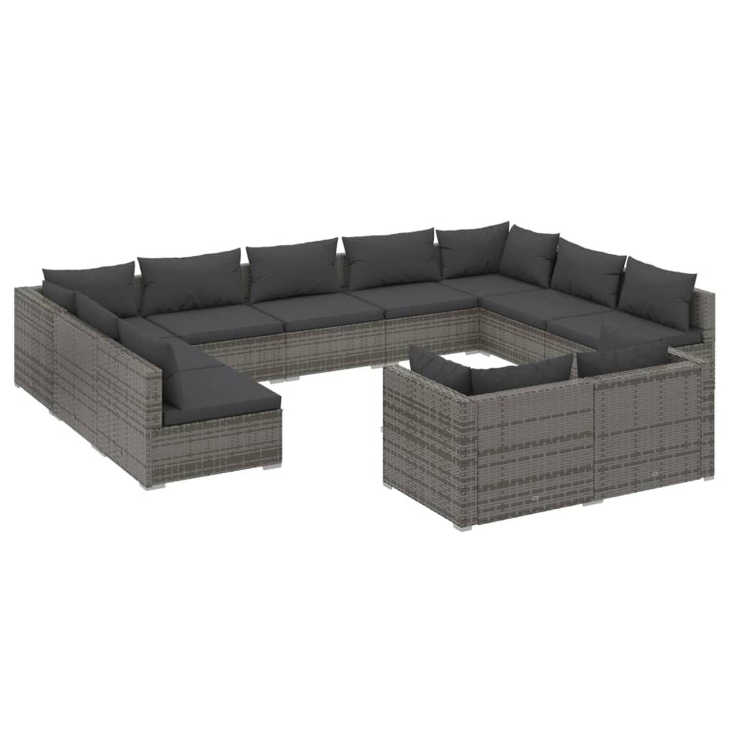 Vidaxl 11-delige Loungeset Met Kussens Poly Rattan - Grijs