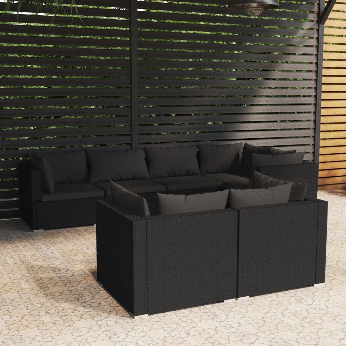 Vidaxl 7-delige Loungeset Met Kussens Poly Rattan - Zwart