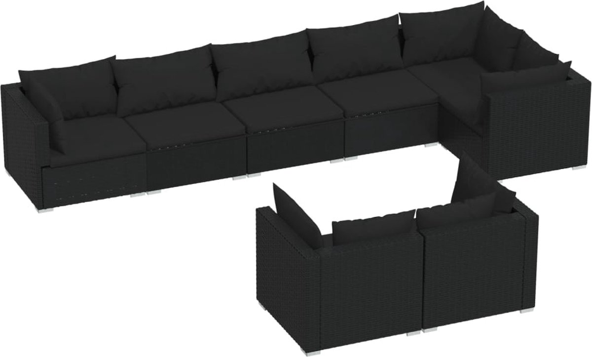 Vidaxl 8-delige Loungeset Met Kussens Poly Rattan - Zwart