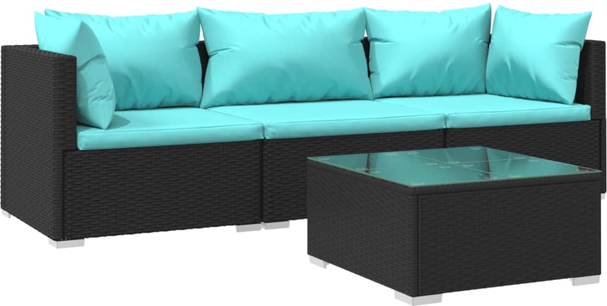 Vidaxl 4-delige Loungeset Met Kussens Poly Rattan - Zwart