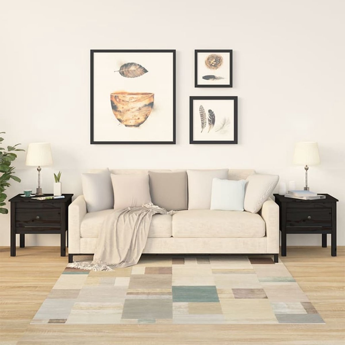 Vidaxl Bijzettafels 2 St 50x50x49 Cm Massief Grenenhout - Zwart