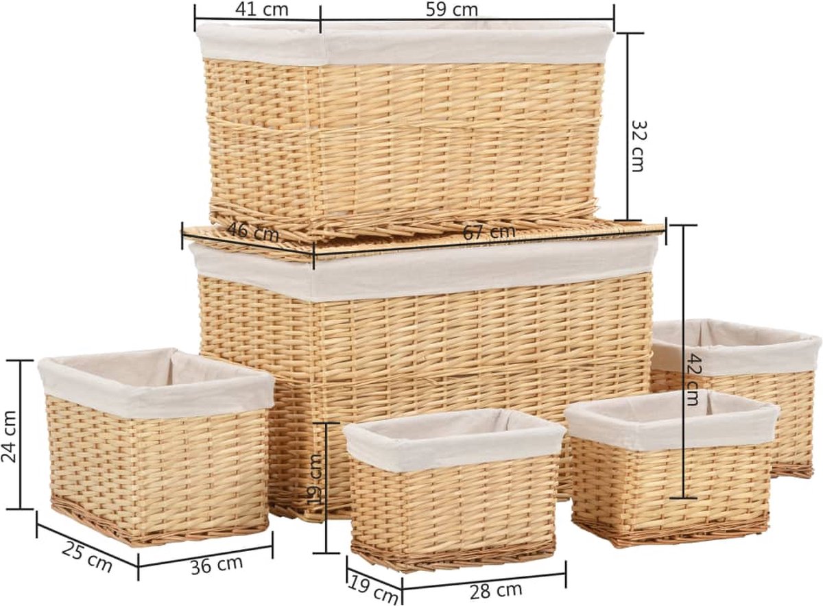 Vidaxl 6-delige Mandenset Stapelbaar Natuurlijk Wilgen - Bruin