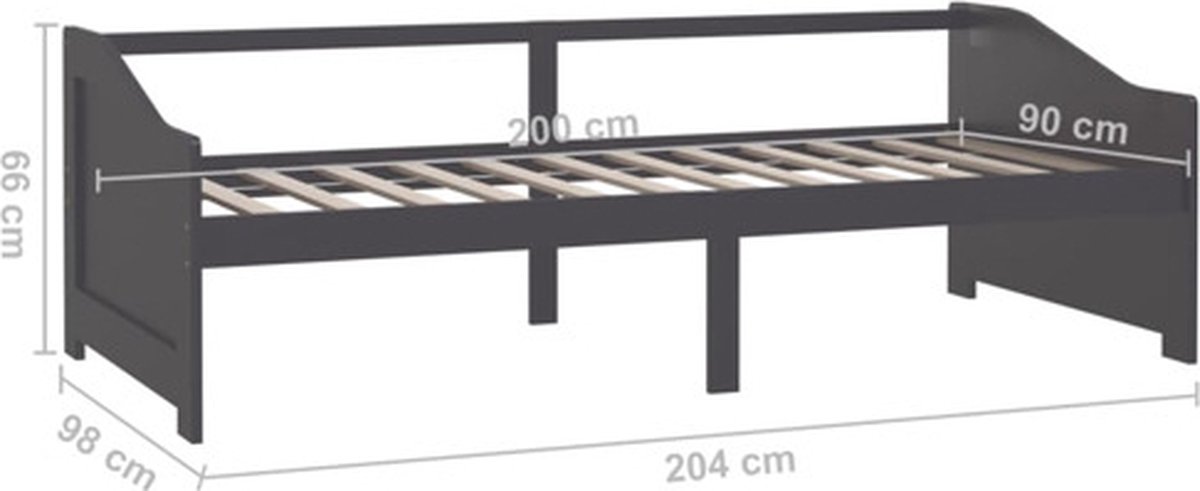 Vidaxl Bedbank 3-zits Massief Grenenhout Donker 90x200 Cm - Grijs