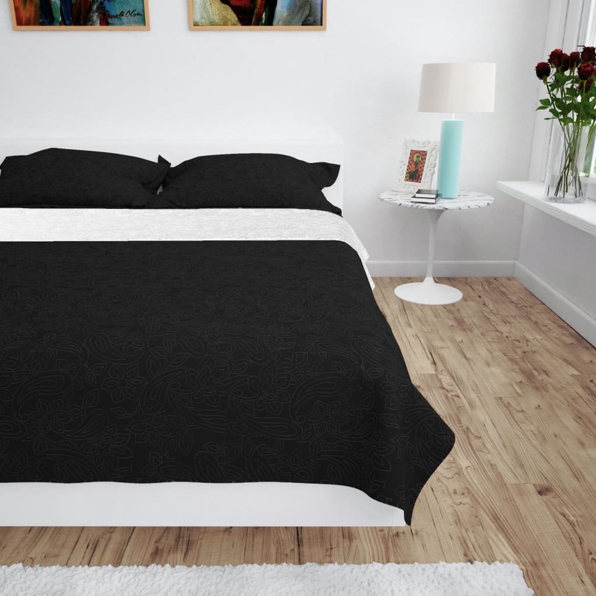 Vidaxl Bedsprei Dubbelzijdig 170x210 Cm Quilt En Wit - Negro