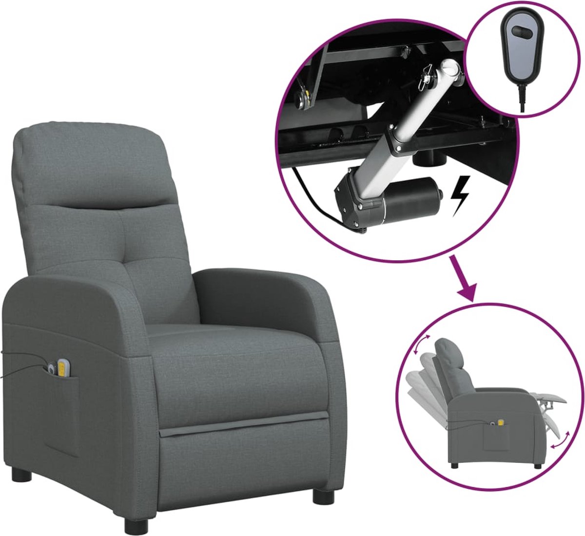 Vidaxl Massagestoel Verstelbaar Elektrisch Stof Donker - Grijs
