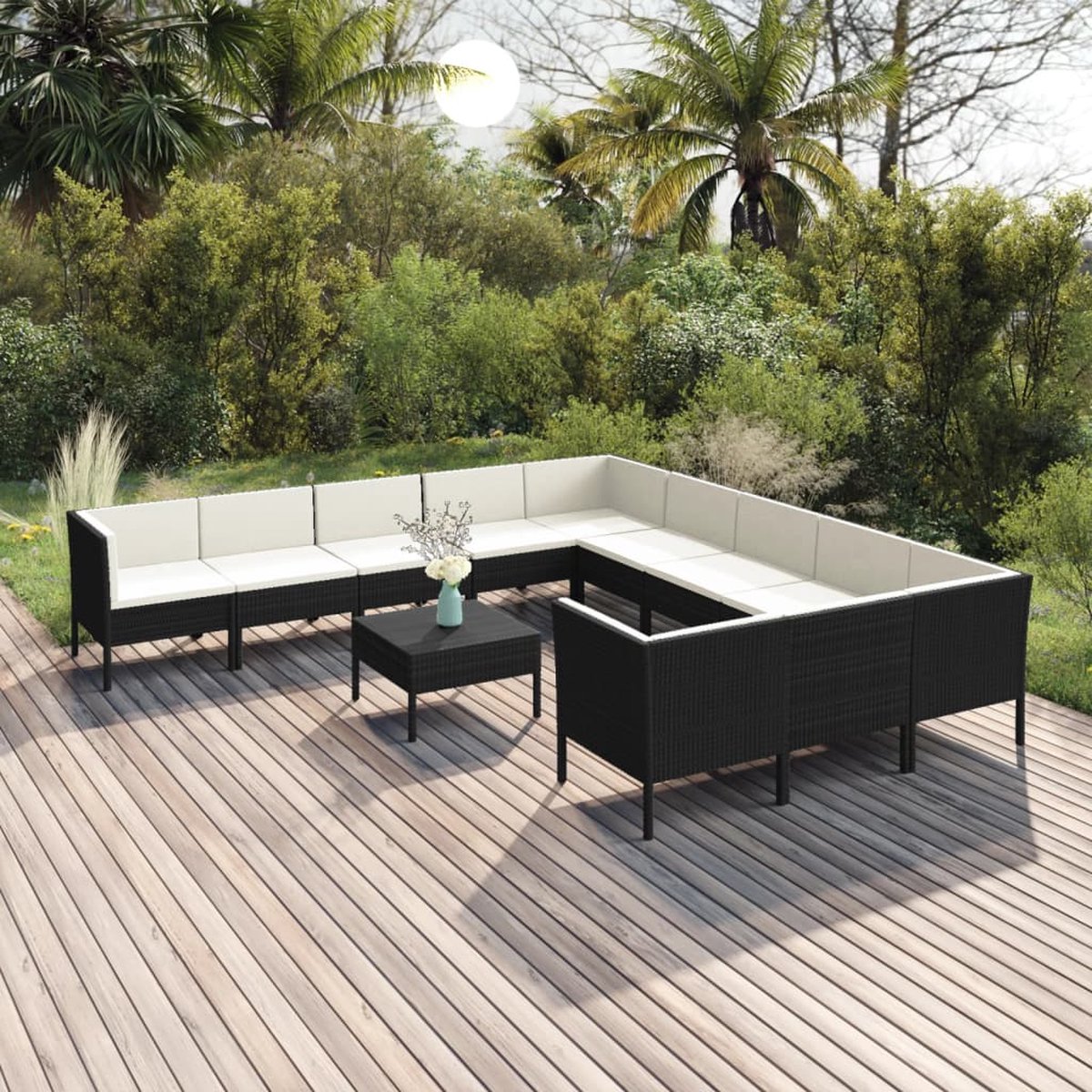 Vidaxl 12-delige Loungeset Met Kussens Poly Rattan - Zwart