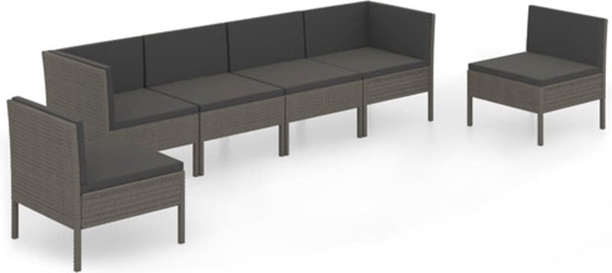 Vidaxl 6-delige Loungeset Met Kussens Poly Rattan - Grijs