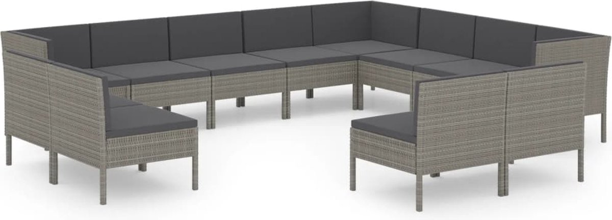 Vidaxl 12-delige Loungeset Met Kussens Poly Rattan - Grijs