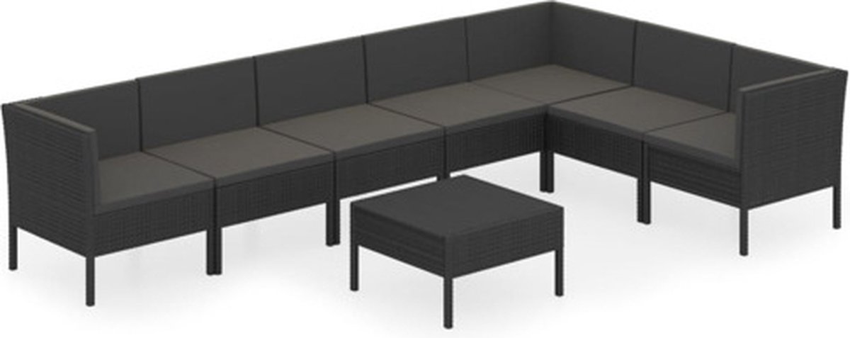 Vidaxl 8-delige Loungeset Met Kussens Poly Rattan - Zwart