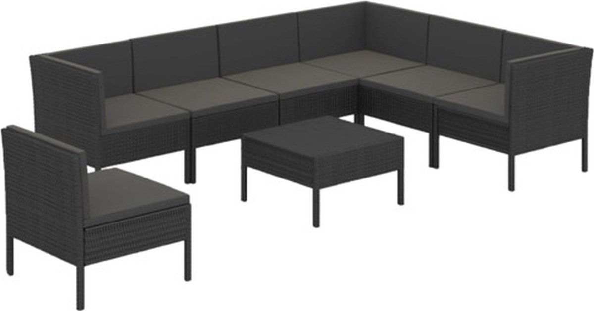 Vidaxl 8-delige Loungeset Met Kussens Poly Rattan - Zwart