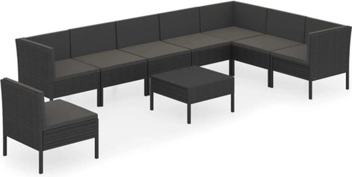 Vidaxl 9-delige Loungeset Met Kussens Poly Rattan - Zwart