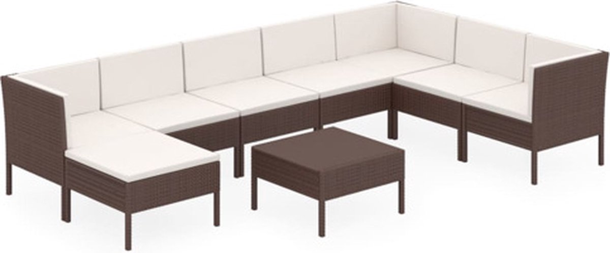 Vidaxl 9-delige Loungeset Met Kussens Poly Rattan - Bruin