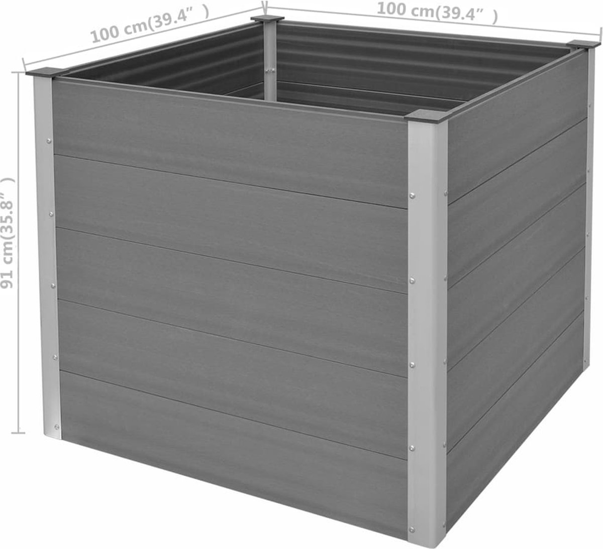 Vidaxl Plantenbak Verhoogd 100x100x91 Cm Hkc - Grijs