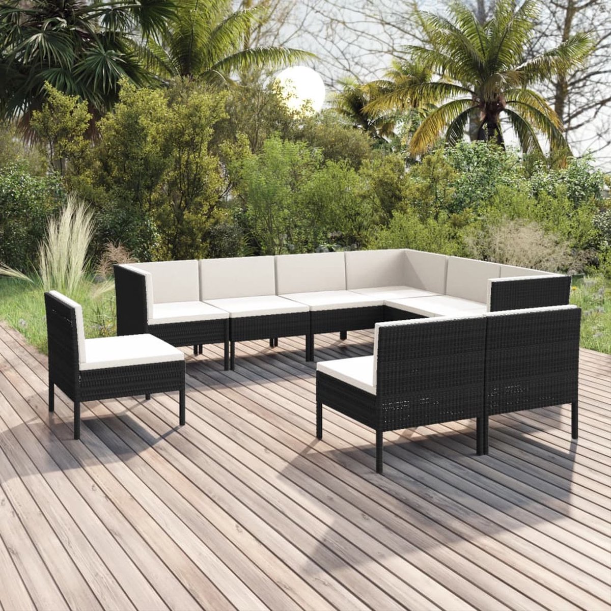 Vidaxl 9-delige Loungeset Met Kussens Poly Rattan - Zwart