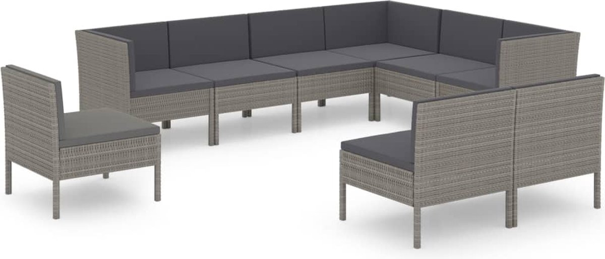 Vidaxl 9-delige Loungeset Met Kussens Poly Rattan - Grijs