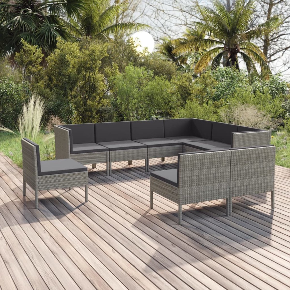 Vidaxl 9-delige Loungeset Met Kussens Poly Rattan - Grijs