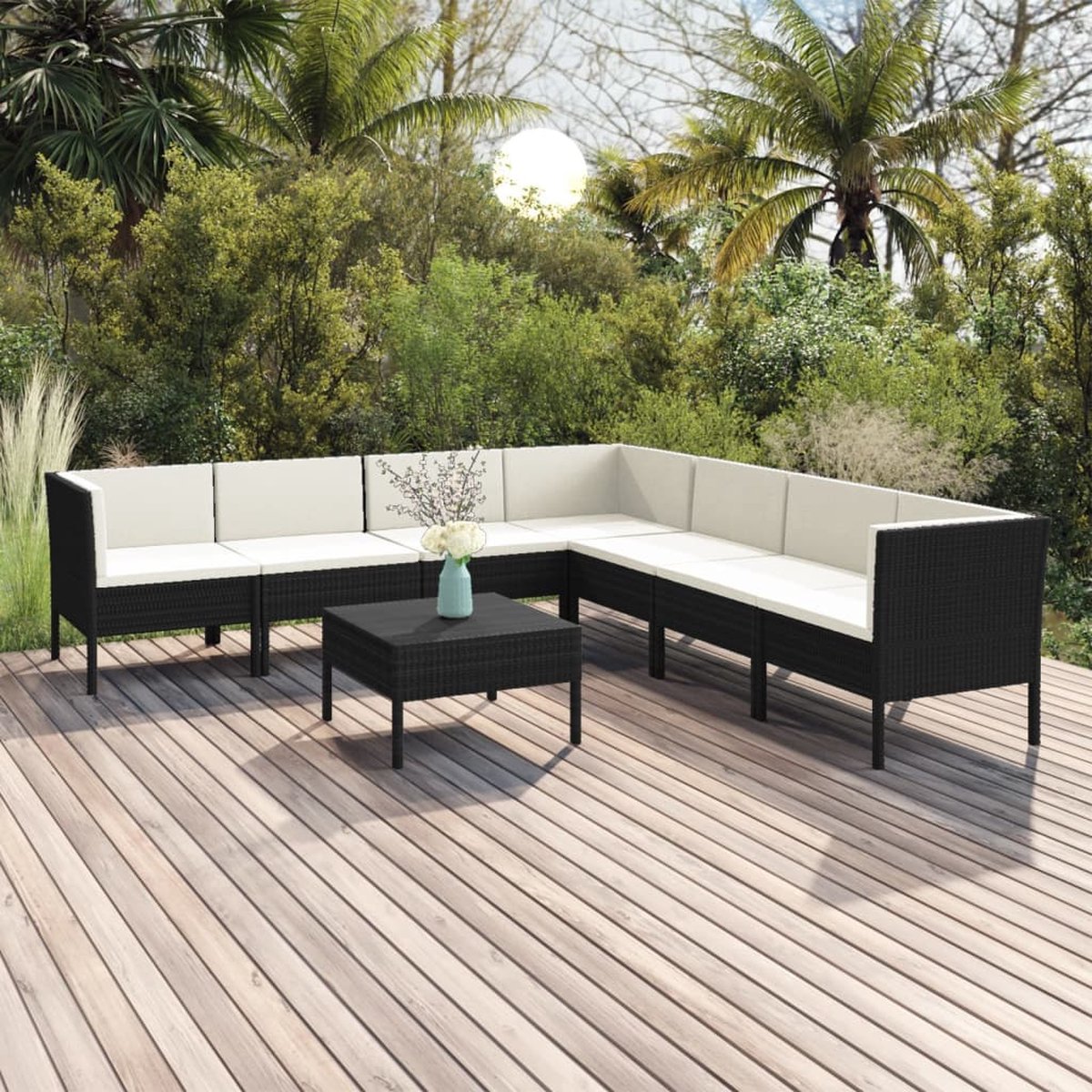 Vidaxl 8-delige Loungeset Met Kussens Poly Rattan - Zwart