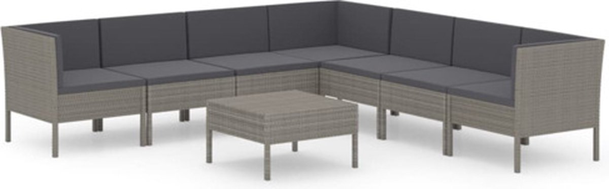 Vidaxl 8-delige Loungeset Met Kussens Poly Rattan - Grijs