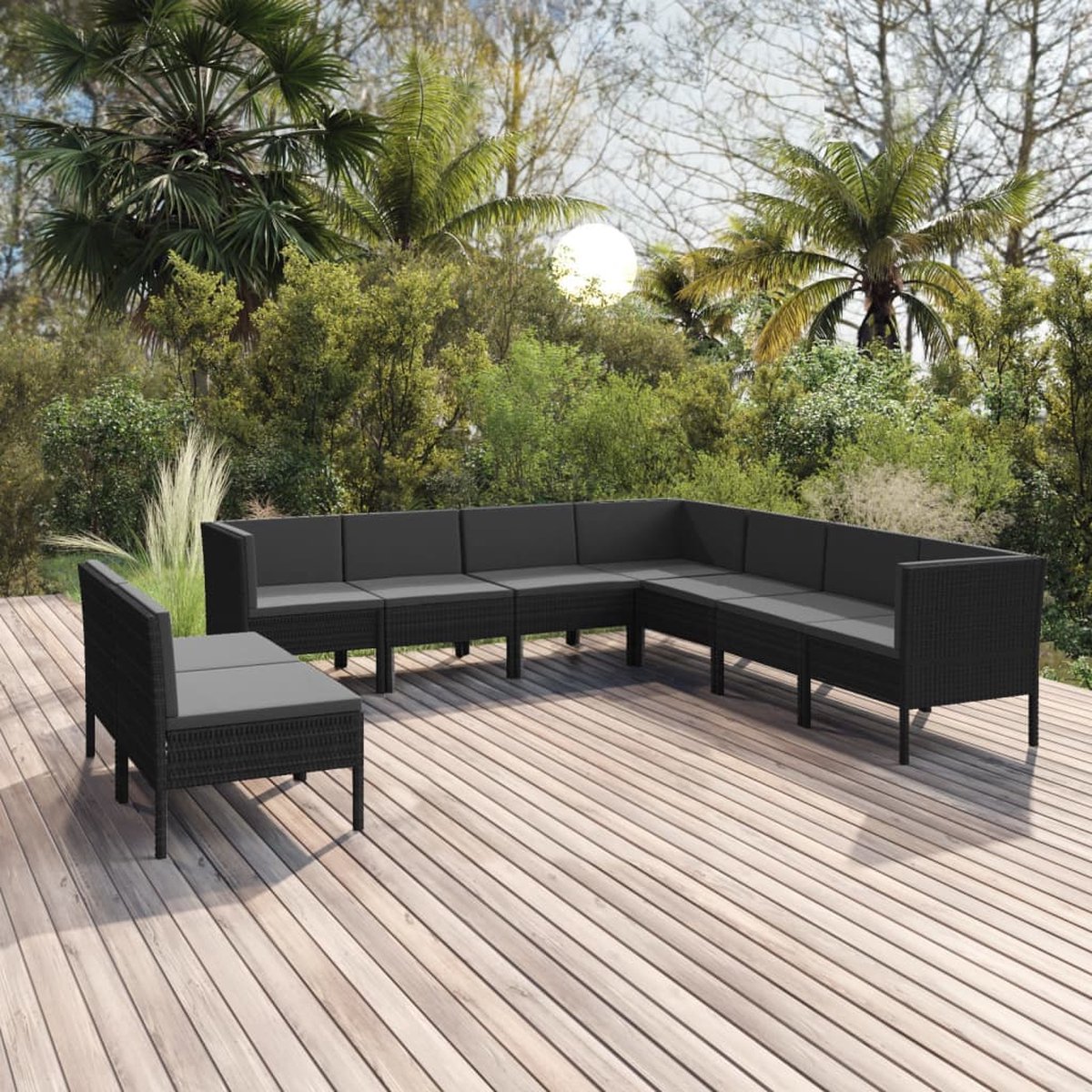 Vidaxl 9-delige Loungeset Met Kussens Poly Rattan - Zwart