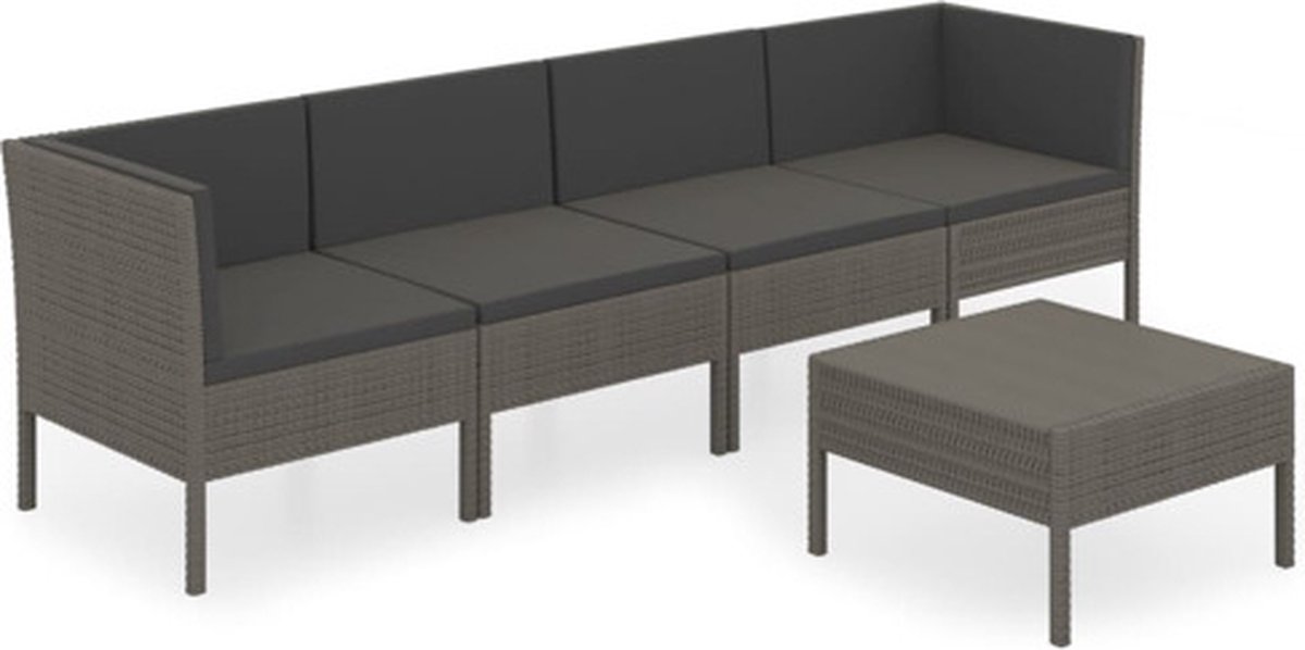 Vidaxl 5-delige Loungeset Met Kussens Poly Rattan - Grijs