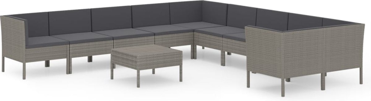 Vidaxl 11-delige Loungeset Met Kussens Poly Rattan - Grijs