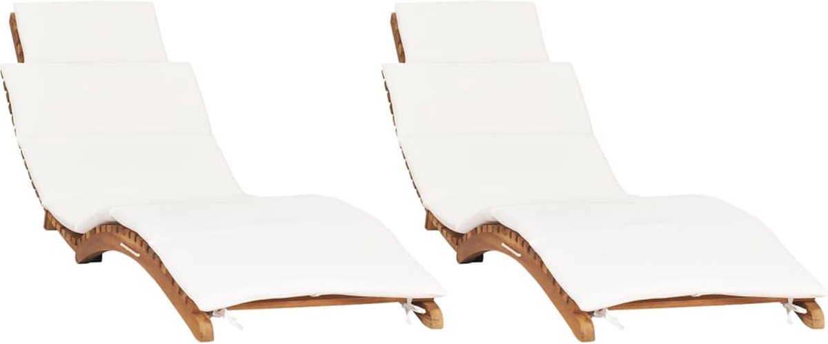 Vidaxl Ligbedden 2 St Met Kussens Massief Teakhout