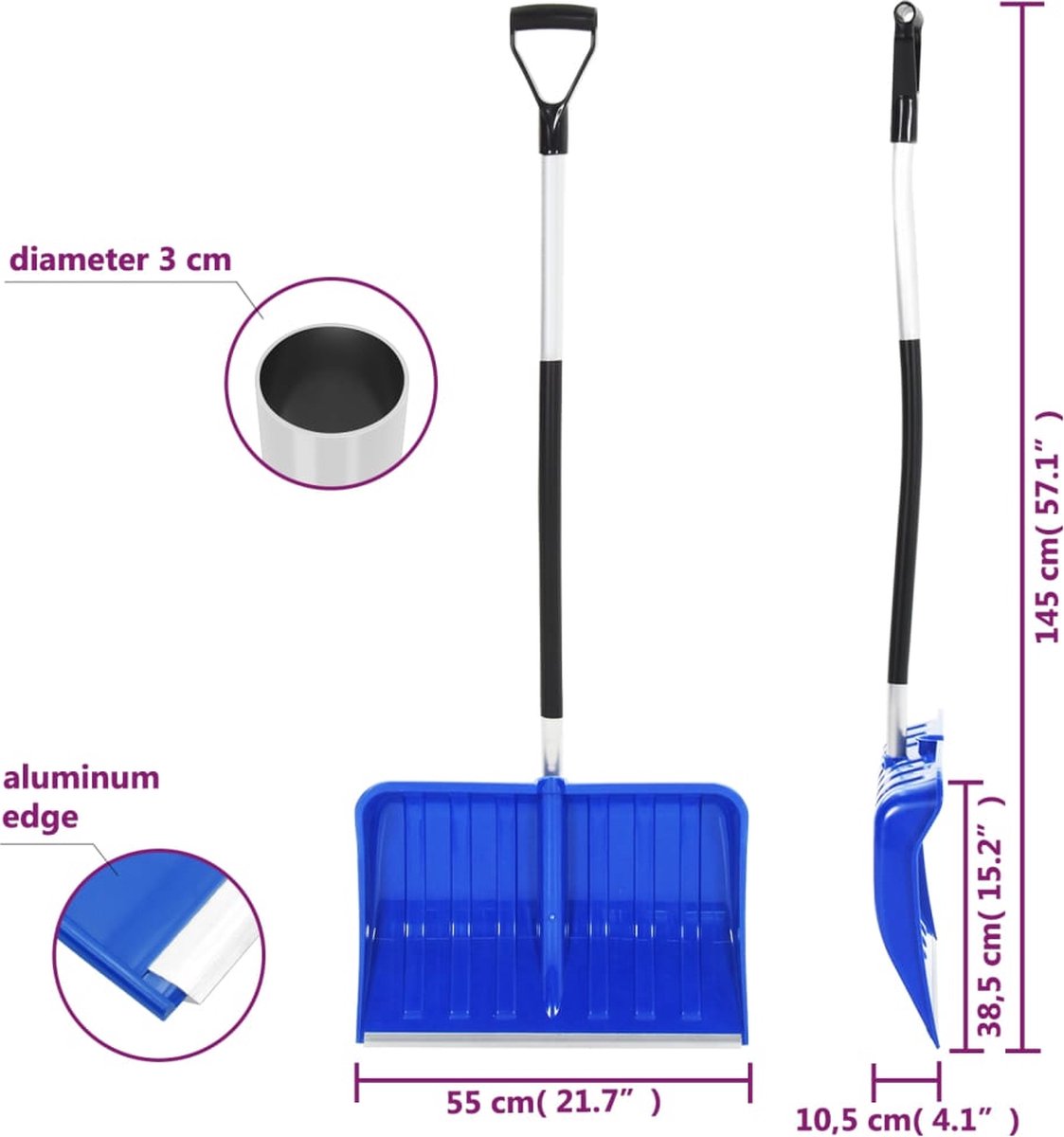 Vidaxl Sneeuwschep 145 Cm Aluminium - Blauw