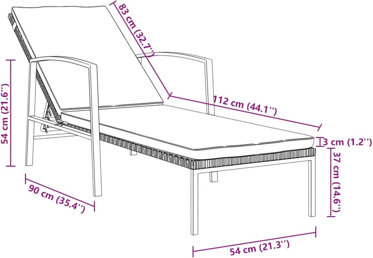Vidaxl Ligbed Met Kussen Poly Rattan - Bruin