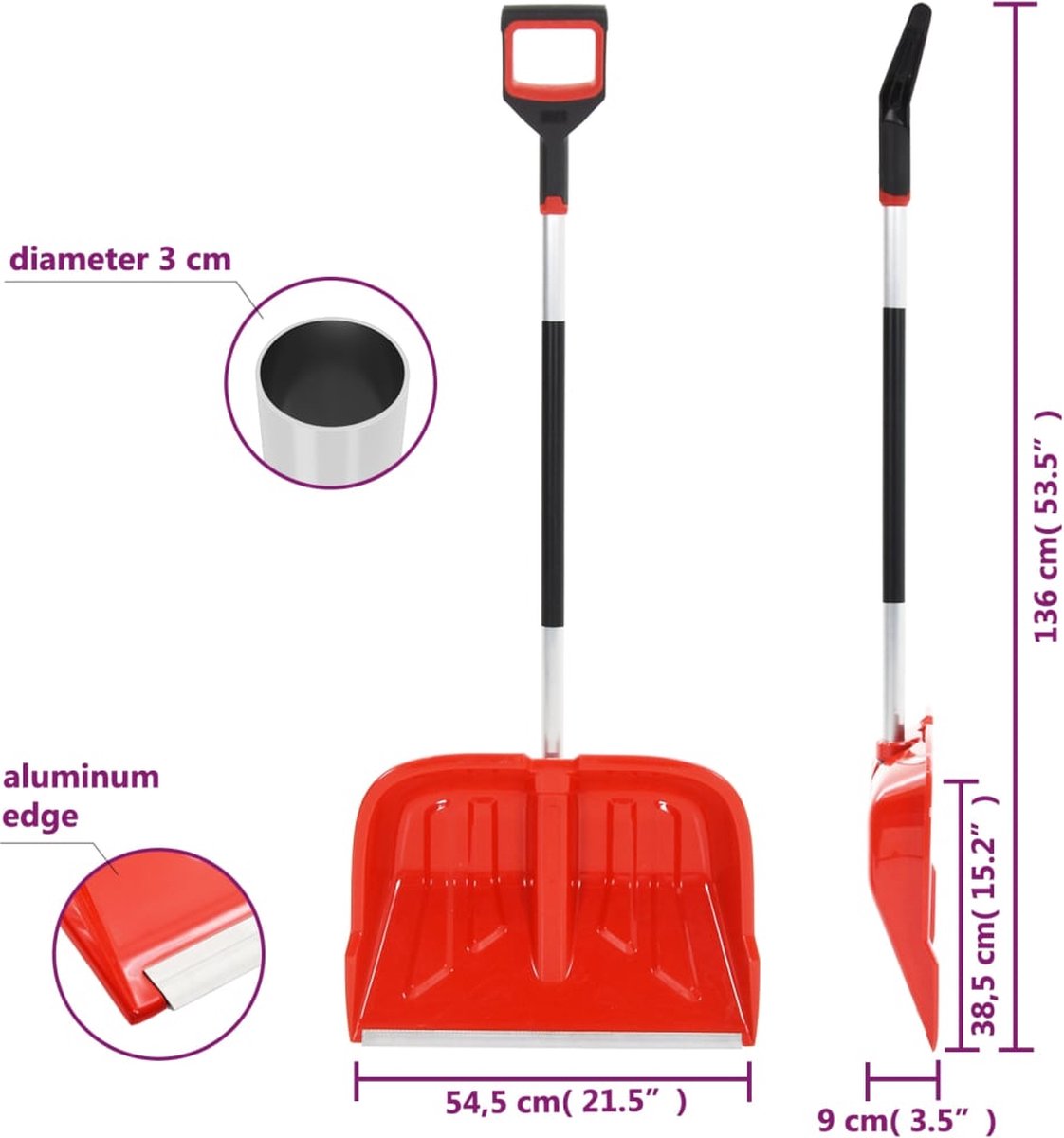 Vidaxl Sneeuwschep 136 Cm Aluminium - Rood
