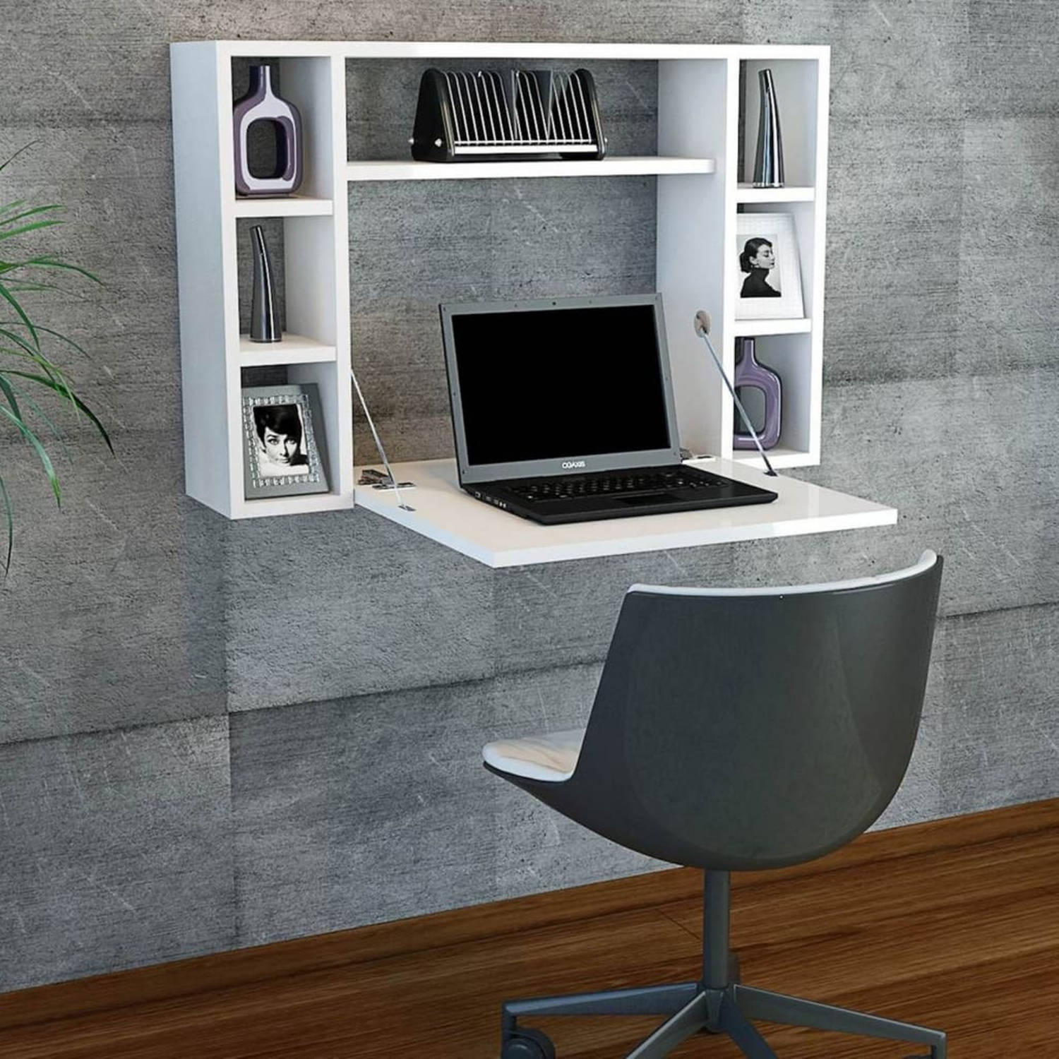 Homemania Wandbureau Inklapbaar Omega 90x19,5x60 Cm Wit