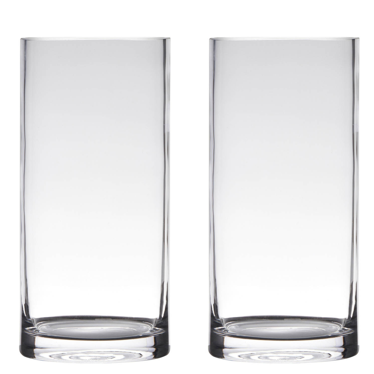 Set Van 2x Stuks Transparante Home-basics Cylinder Vorm Vaas/vazen Van Glas 35 X 12 Cm - Vazen