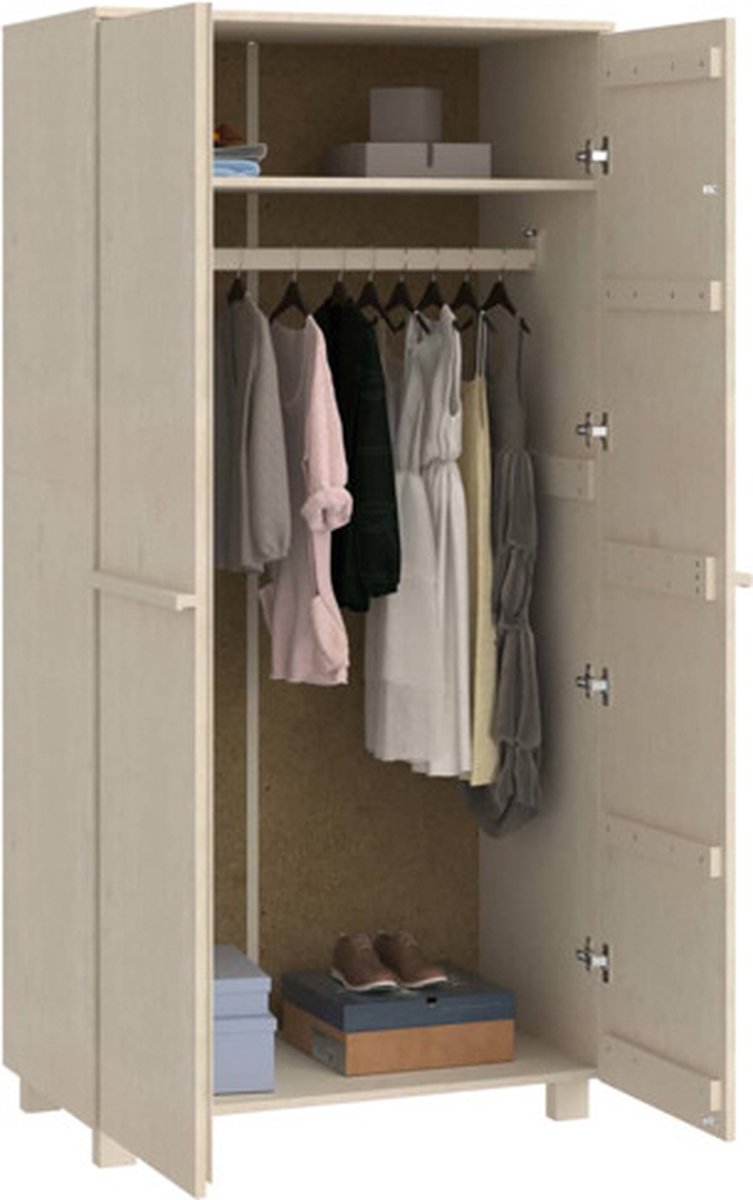 Vidaxl Kledingkast Hamar 89x50x180 Cm Massief Grenenhout Honing - Bruin