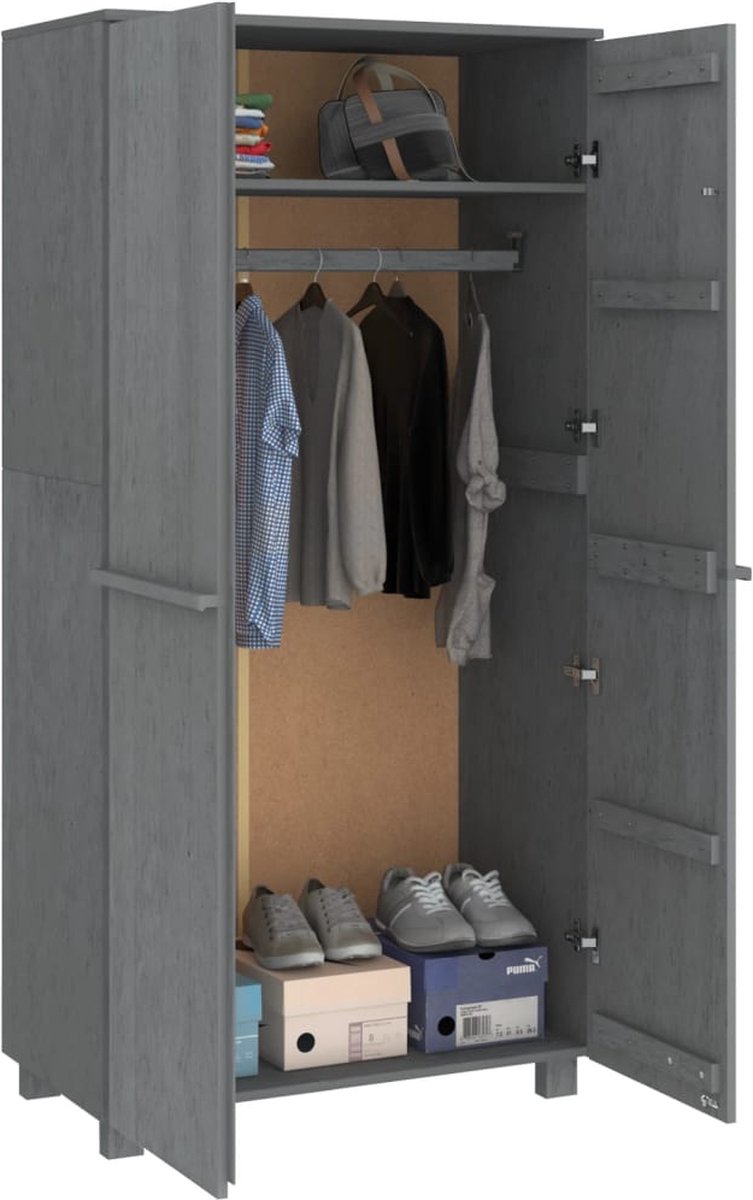Vidaxl Kledingkast Hamar 89x50x180 Cm Massief Grenenhout Donker - Grijs