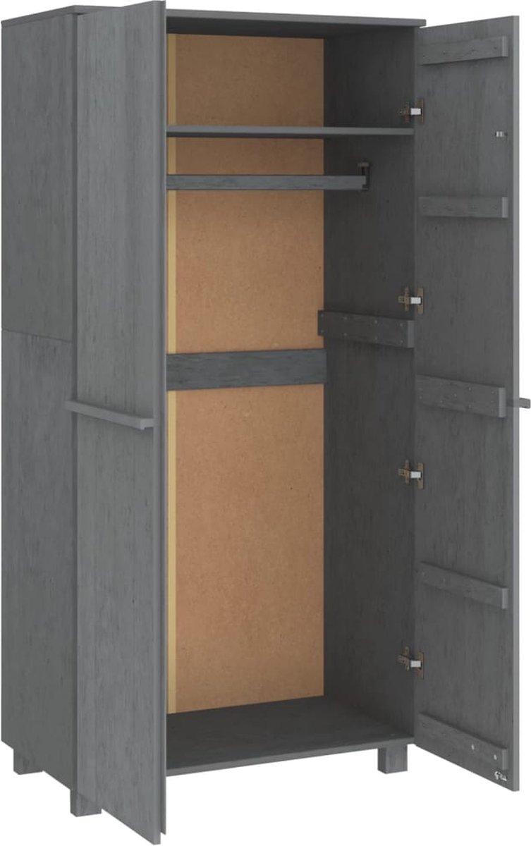 Vidaxl Kledingkast Hamar 89x50x180 Cm Massief Grenenhout Donker - Grijs