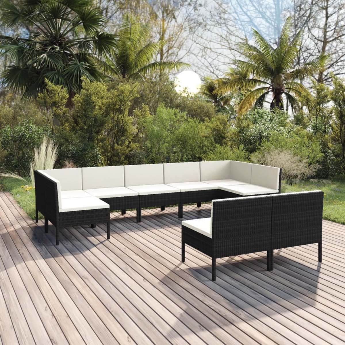 Vidaxl 9-delige Loungeset Met Kussens Poly Rattan - Zwart