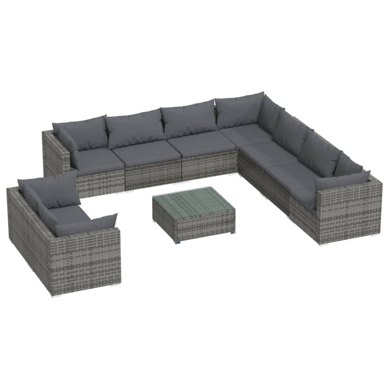 Vidaxl 10-delige Loungeset Met Kussens Poly Rattan - Gris