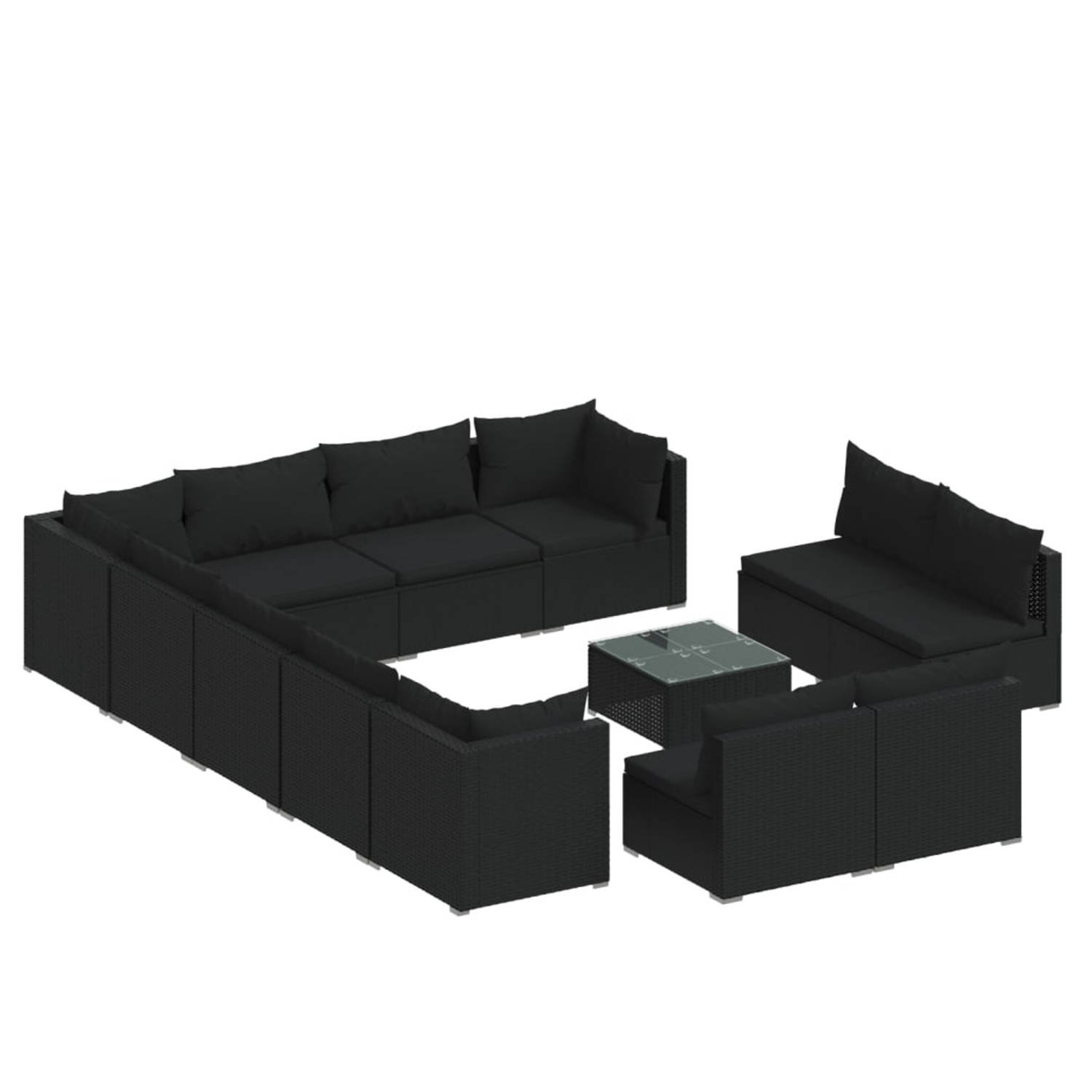 Vidaxl 13-delige Loungeset Met Kussens Poly Rattan - Zwart