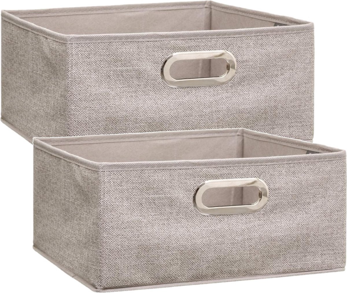 Set Van 2x Stuks Opbergmand/kastmand 14 Liter Linnen 31 X 31 X 15 Cm - Opbergmanden - Beige