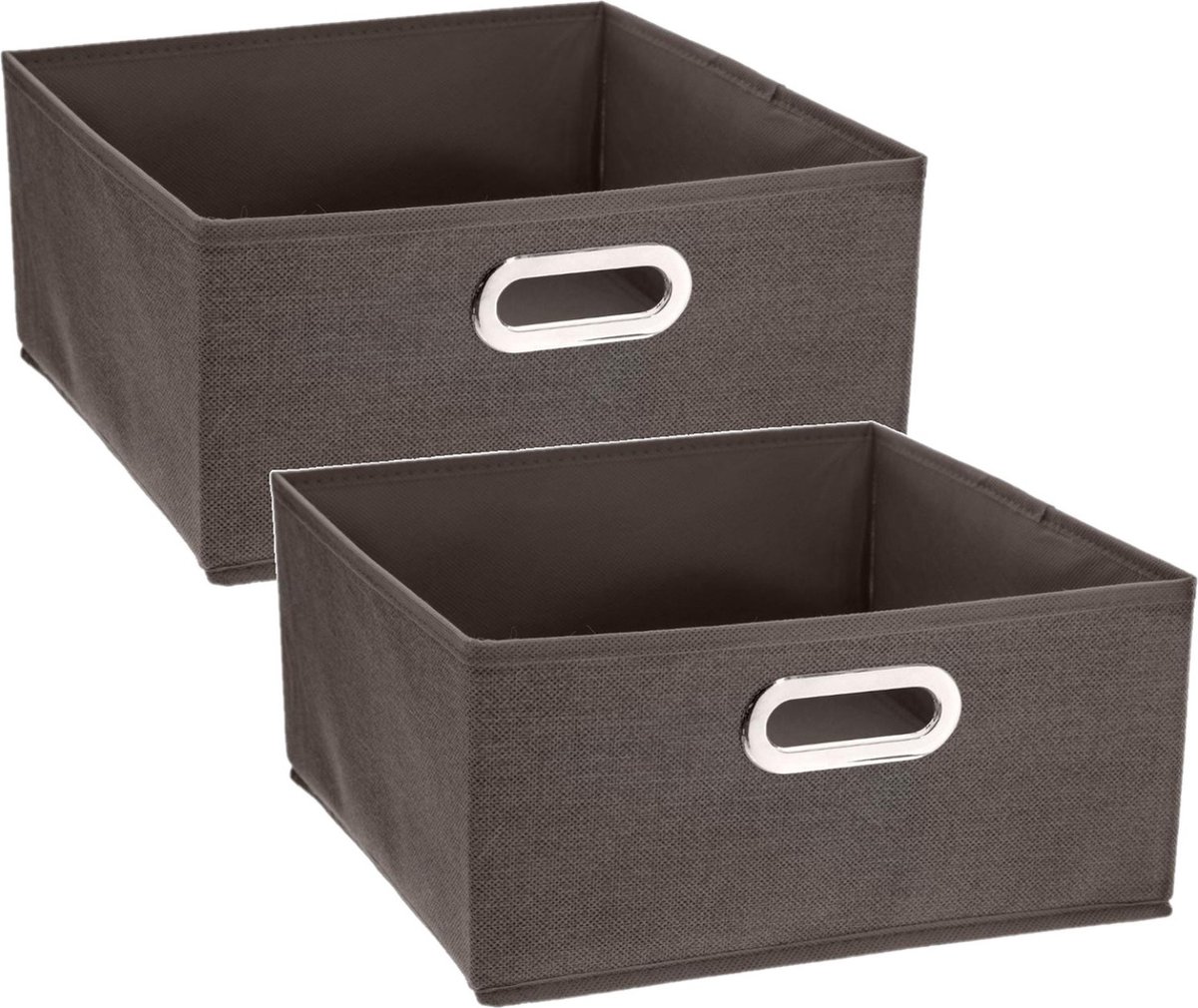 Set Van 2x Stuks Opbergmand/kastmand 14 Liter Linnen 31 X 31 X 15 Cm - Opbergmanden - Bruin