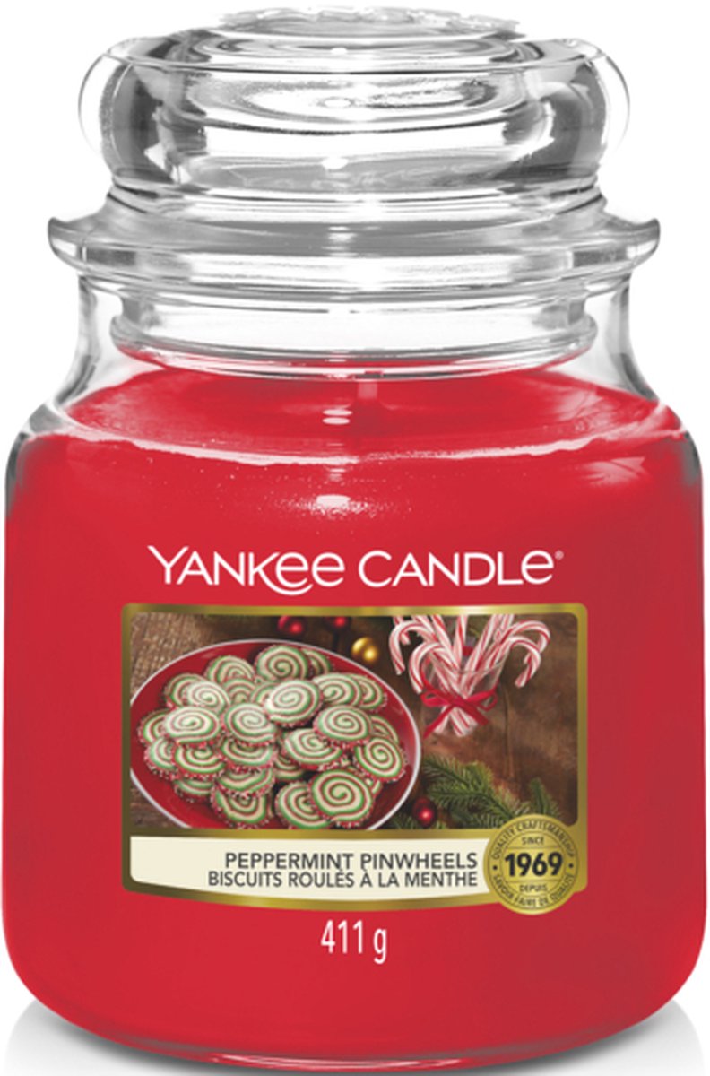 Yankee Candle Geurkaars Medium Peppermint Pinwheels - 13 Cm / ø 11 Cm - Rood