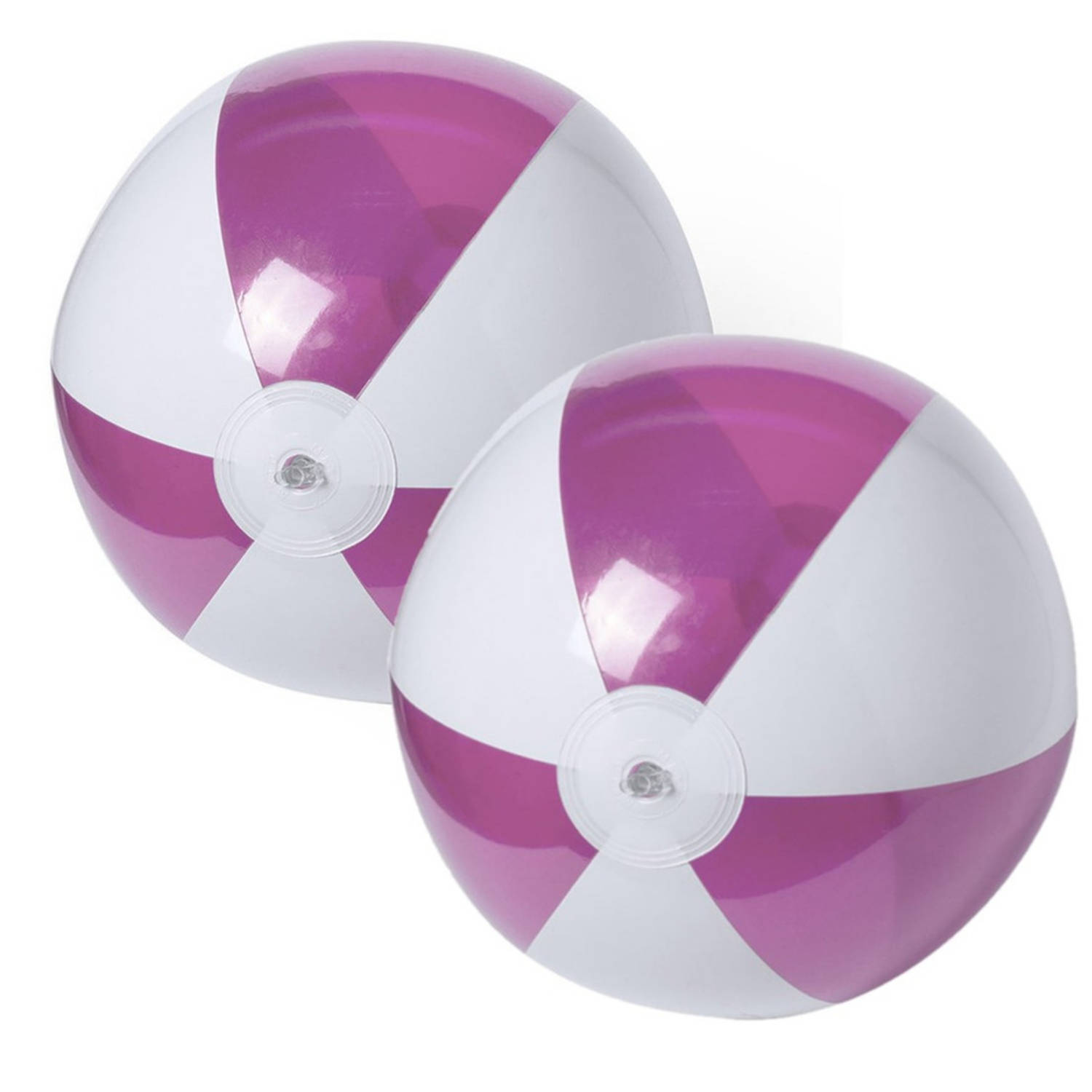 2x Stuks Opblaasbare Strandballen Plastic Fuchsia/wit 28 Cm - Strandballen - Roze